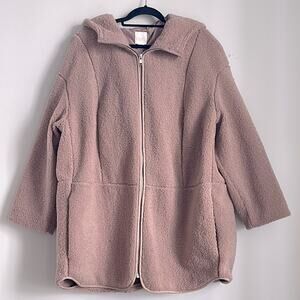 H&M plush teddy shearling full zip hooded oversized lined coat sz XL